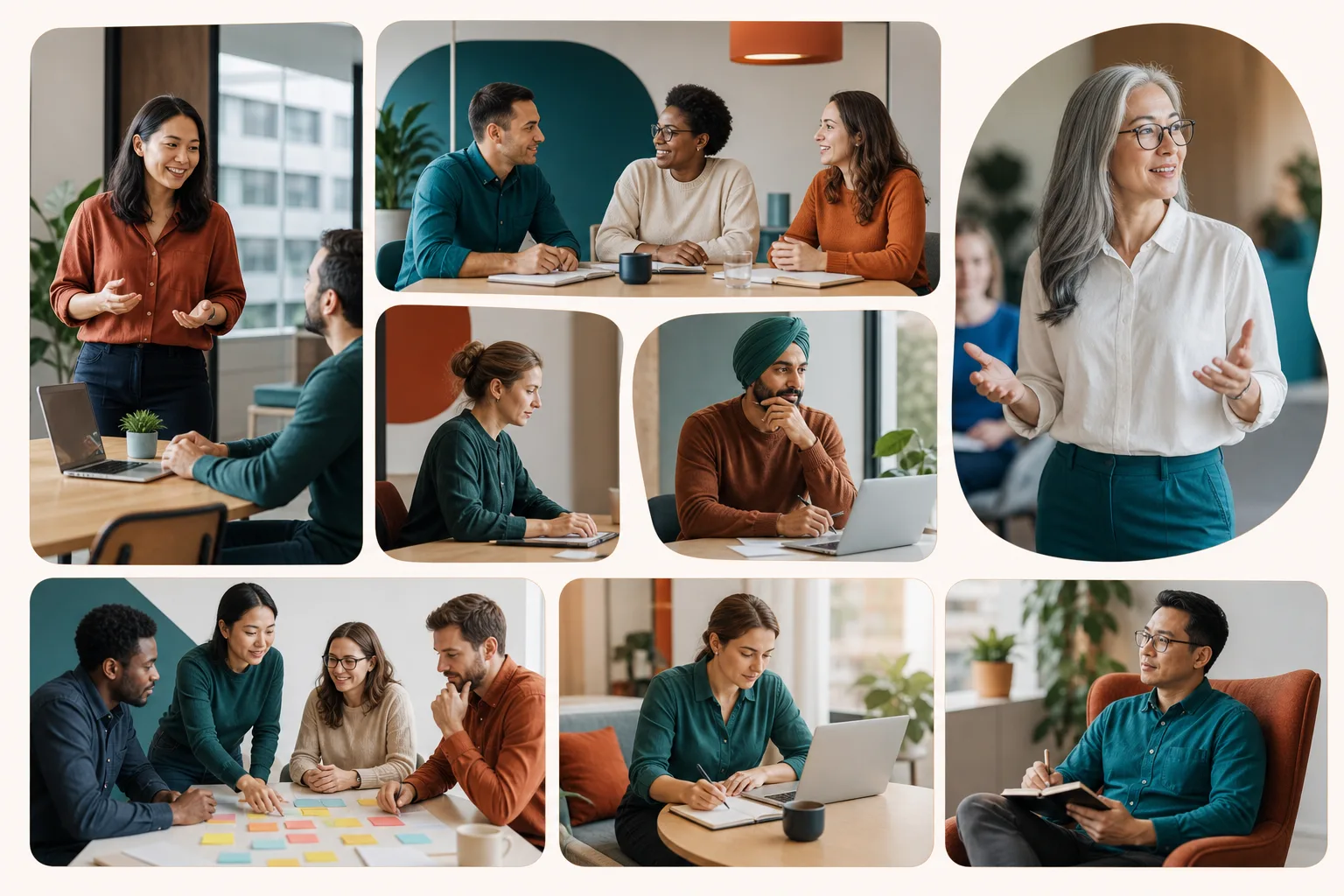 Professional reflecting on a workplace learning plan in a bright office